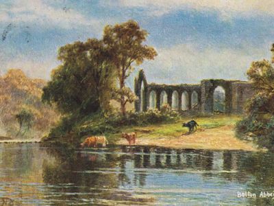 Vintage postcard: Bolton Abbey, Yorkshire, UK, 1960