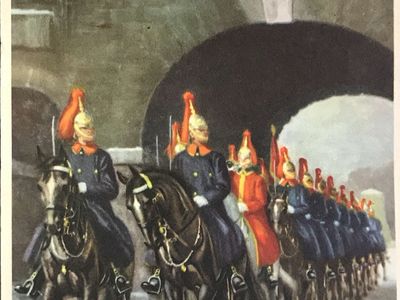 Vintage postcard: Queens Guard at Horseguards Parade, London, UK, 1959