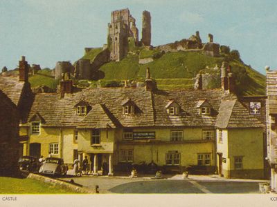 Vintage postcard: Corfe Castle, Dorset, UK