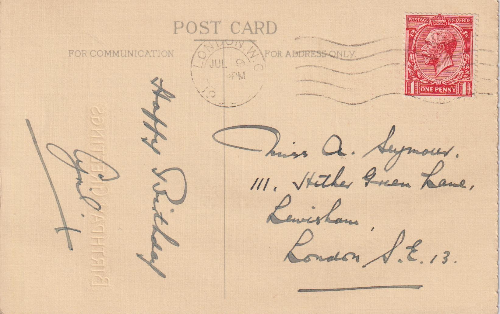 Back of vintage postcard: Birthday greetings 2